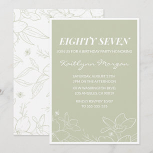 Elegante groene bloemen 87e verjaardagsuitnodiging kaart