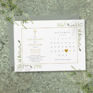 Elegante Groene Bloemen Doop Christeningsfeest Save The Date