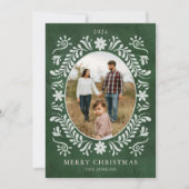 Elegante Groene Bloemen Foto Kerstmis Feestdagenkaart (Voorkant)