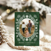 Elegante Groene Bloemen Foto Kerstmis Feestdagenkaart