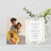 Elegante groene bloemen foto QR-code bruiloft Kaart (Staand voorkant)