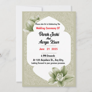 Elegante Groene Bloemen Huwelijksuitnodiging Kaart