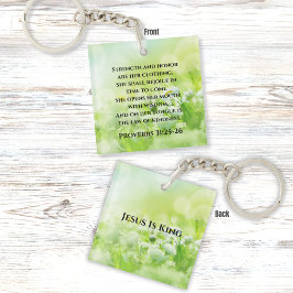 Elegante Groene Bloemen Inspirerend Bijbelvers Sleutelhanger