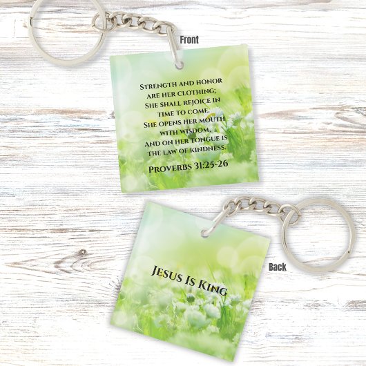 Elegante Groene Bloemen Inspirerend Bijbelvers Sleutelhanger