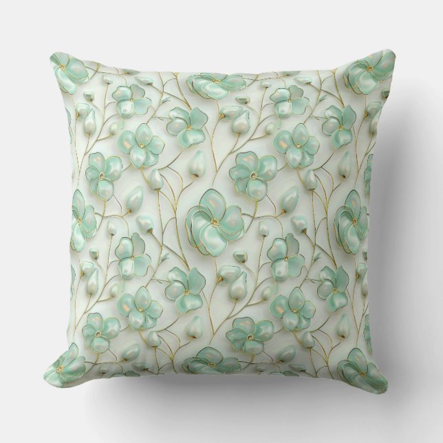 Elegante groene bloemen kussen (Voorkant)