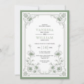 Elegante groene  bloemen lijst QR code bruiloft Kaart (Voorkant)