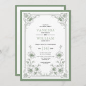 Elegante groene  bloemen lijst QR code bruiloft Kaart (Voorkant / Achterkant)