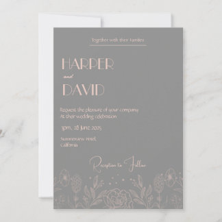 Elegante Groene Bloemen Outline Huwelijksuitnodigi Kaart