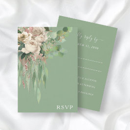 Elegante Groene Bloemen Pioenen Bruiloft RSVP Kaar