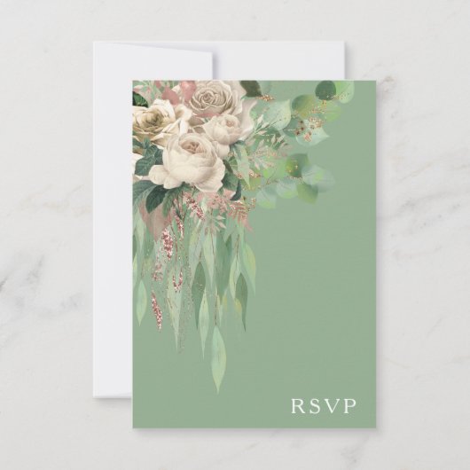 Elegante Groene Bloemen Pioenen Bruiloft RSVP Kaar (Achterkant)