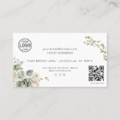Elegante Groene Bloemen QR Code Sociaal Visitekaar Visitekaartje (Achterkant)