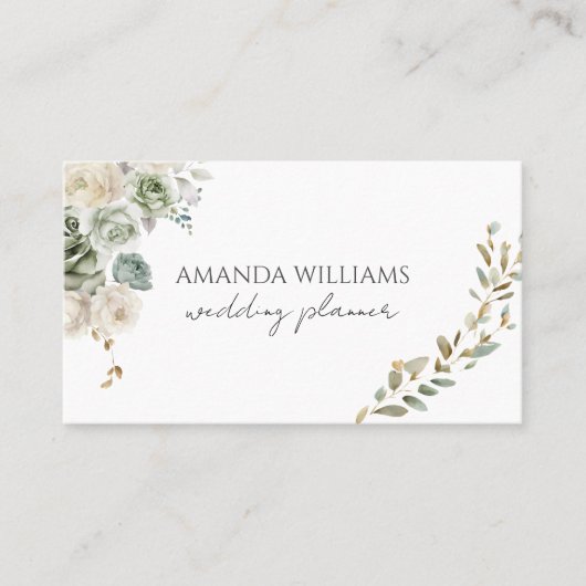 Elegante Groene Bloemen QR Code Sociaal Visitekaar Visitekaartje (Voorkant)