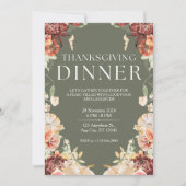 Elegante groene bloemen Thanksgiving Diner Kaart (Voorkant)