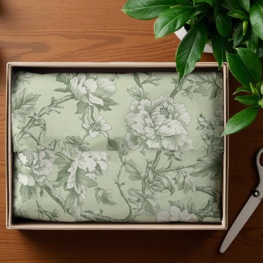 Elegante Groene Bloemen Toile Print Tissuepapier