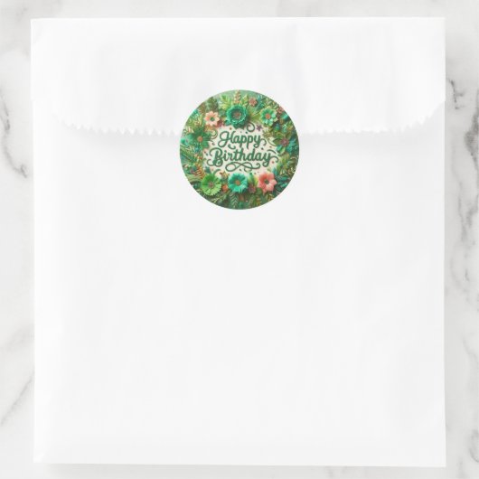 Elegante Groene Bloemen Verjaardag sticker (Tas)