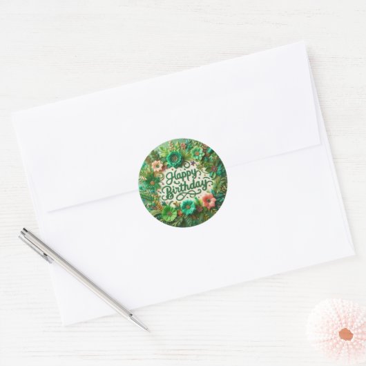 Elegante Groene Bloemen Verjaardag sticker (Envelop)