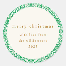 Elegante Groene Bloemen Vrolijk Kerstfeest Geperso Ronde Sticker