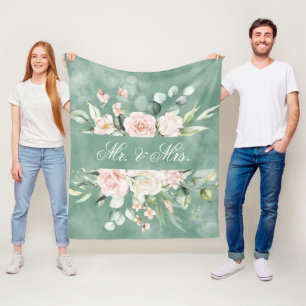 Elegante groene bloemen waterverf Mr. & Mrs. bruil Fleece Deken