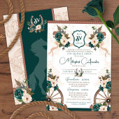 Elegante groene bloemencharro Westerne quinceanera Kaart