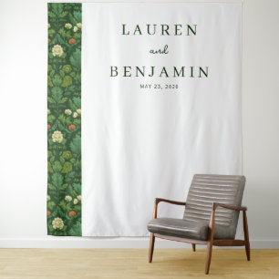 Elegante groene bloemenen bruilofts banner wandkleed