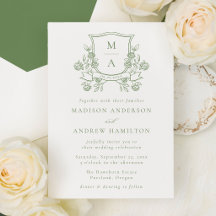 Elegante Groene Bloemenkroon Monogram Trouw-