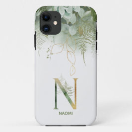 Elegante groene bloemenletter N Case-Mate iPhone Case