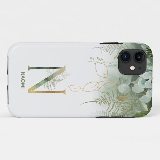 Elegante groene bloemenletter N Case-Mate iPhone Case (Achterkant (horizontaal))