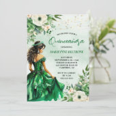 Elegante groene bloemenprinses Quinceañera Kaart (Staand voorkant)