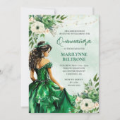 Elegante groene bloemenprinses Quinceañera Kaart (Voorkant)