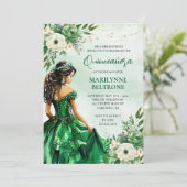 Elegante groene bloemenprinses Quinceañera Kaart (Staand voorkant)
