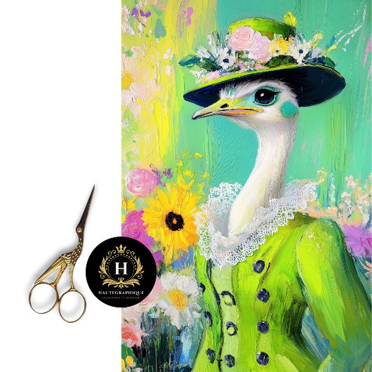 Elegante groene bloemenstruisvogel Decoupage Tissuepapier