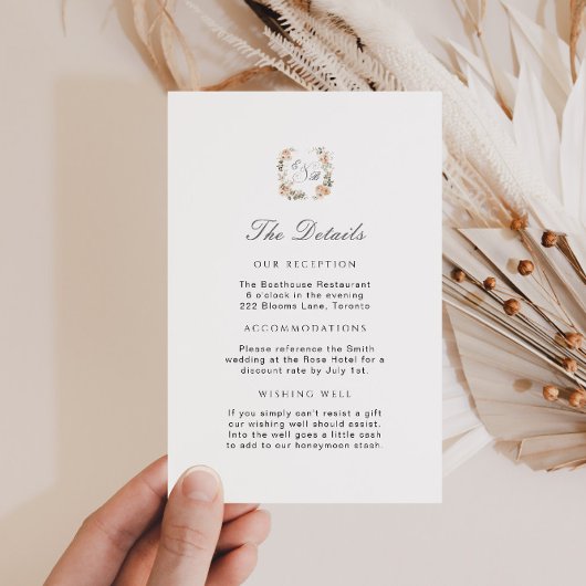 Elegante groene bloementuin bruiloft details Invoe Informatiekaartje