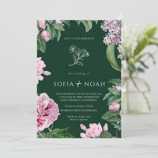 Elegante groene bloementuin bruiloft kaart (Staand voorkant)