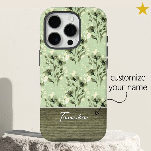 Elegante groene bloemige houtstructuur aangepaste Case-Mate iPhone case