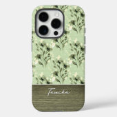 Elegante groene bloemige houtstructuur aangepaste Case-Mate iPhone case (Achterkant)