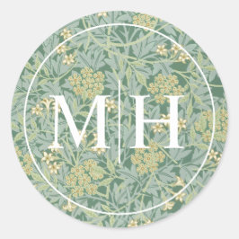 Elegante groene bloemige monogram bruiloft ronde sticker
