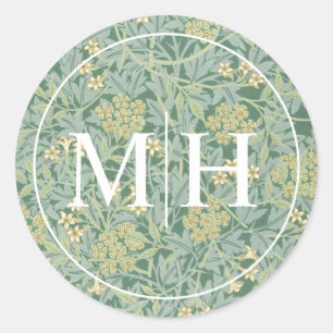 Elegante groene bloemige monogram bruiloft ronde sticker
