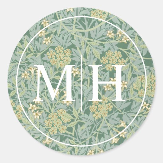 Elegante groene bloemige monogram bruiloft ronde sticker (Voorkant)