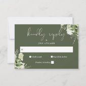 Elegante groene bloemige olijfgroene trouw RSVP kaartje (Voorkant)