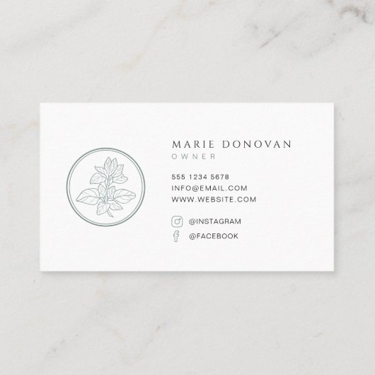 Elegante groene bloemige schoonheid Logo Visitekaartje (Achterkant)