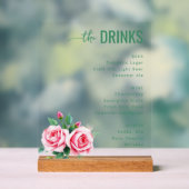 Elegante Groene Bloemige Trouwmenu Acryl Bord (Neutraal)