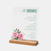 Elegante Groene Bloemige Trouwmenu Acryl Bord (Hoek)