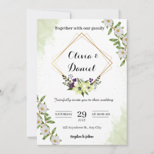 Elegante groene bloemige trouwuitnodiging kaart