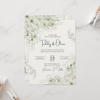 Elegante groene bloemige trouwuitnodiging template kaart