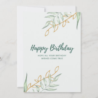 Elegante groene bloemige verjaardagskaart | Minima Kaart