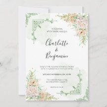 Elegante groene bloemige vintage trouwuitnodiging