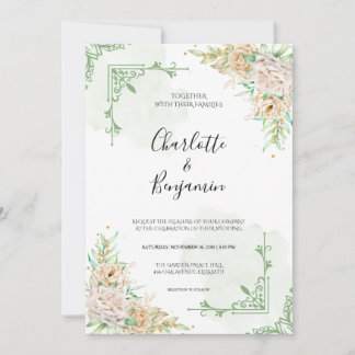 Elegante groene bloemige vintage trouwuitnodiging kaart