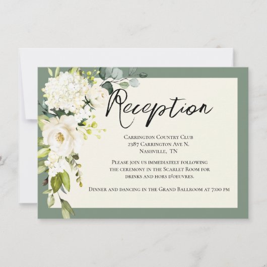 Elegante groene bloemige watercolor ontvangstkaart kaart (Voorkant)