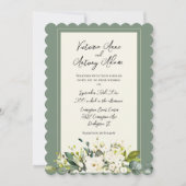 Elegante groene bloemige waterverfscallop bruiloft kaart (Voorkant)