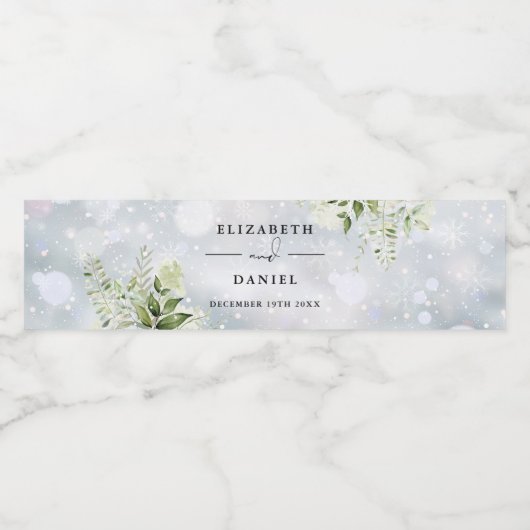 Elegante groene bloemige winterhuwelijk waterfles etiket (Enkel label)